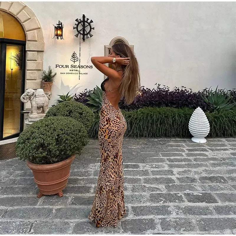 Yamila - Vestido largo con estampado de leopardo