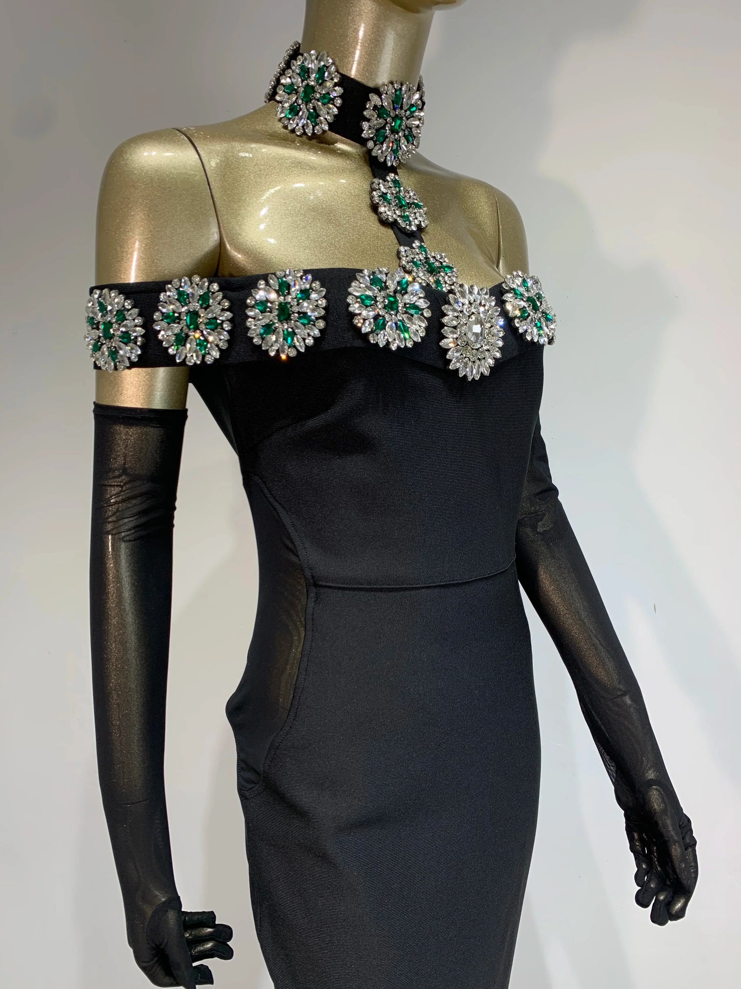 Kardashian - Vestido largo negro crystal