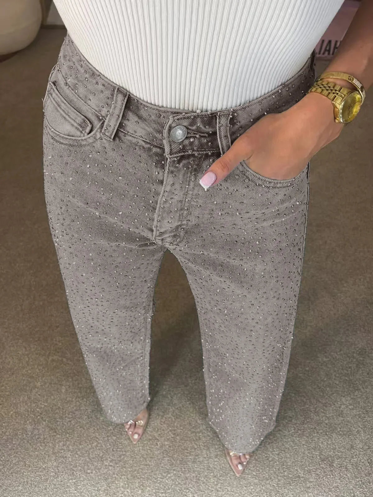 Lisa - Vaqueros de denim con pedrería para mujer