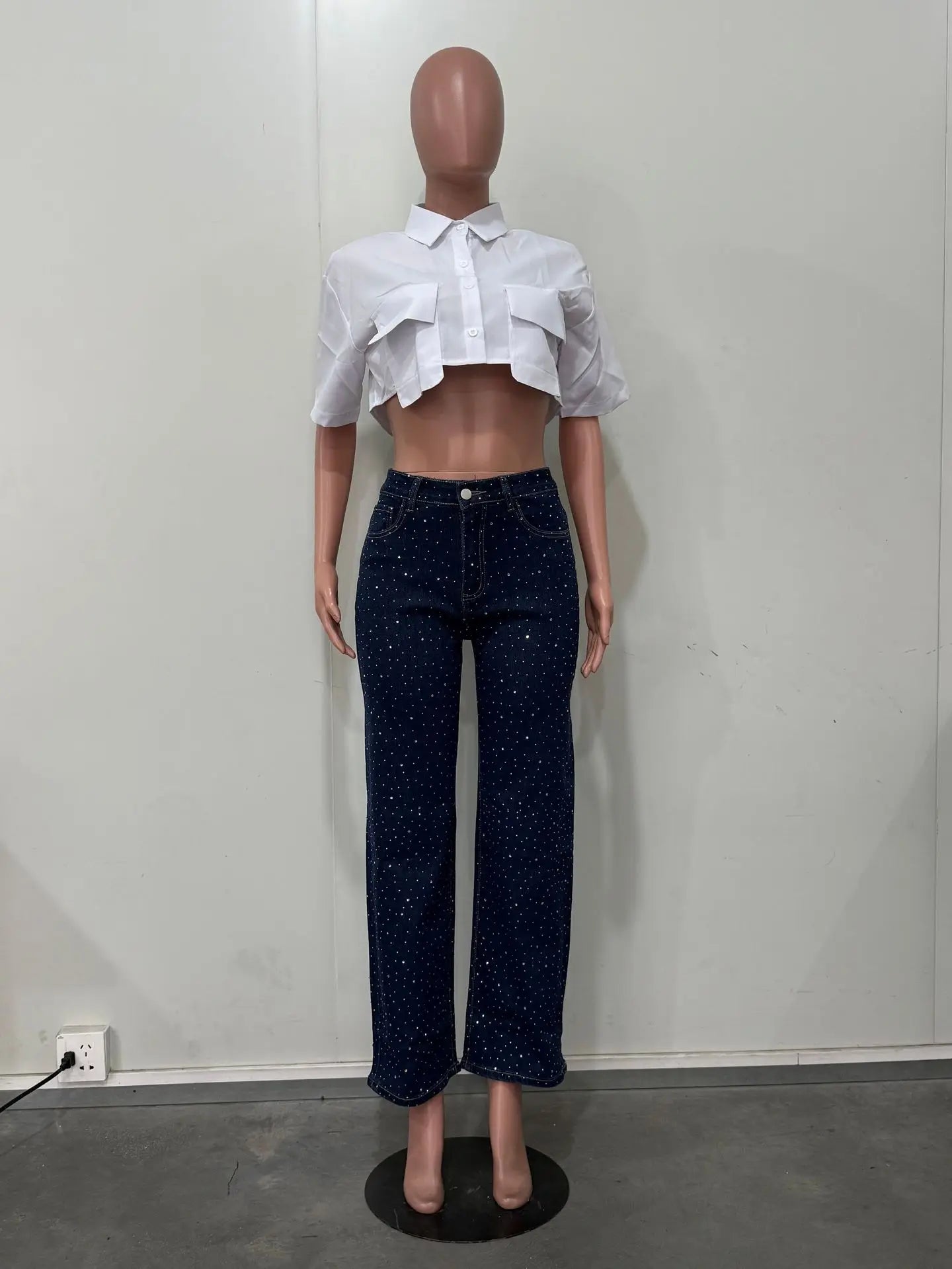 Lisa - Vaqueros de denim con pedrería para mujer