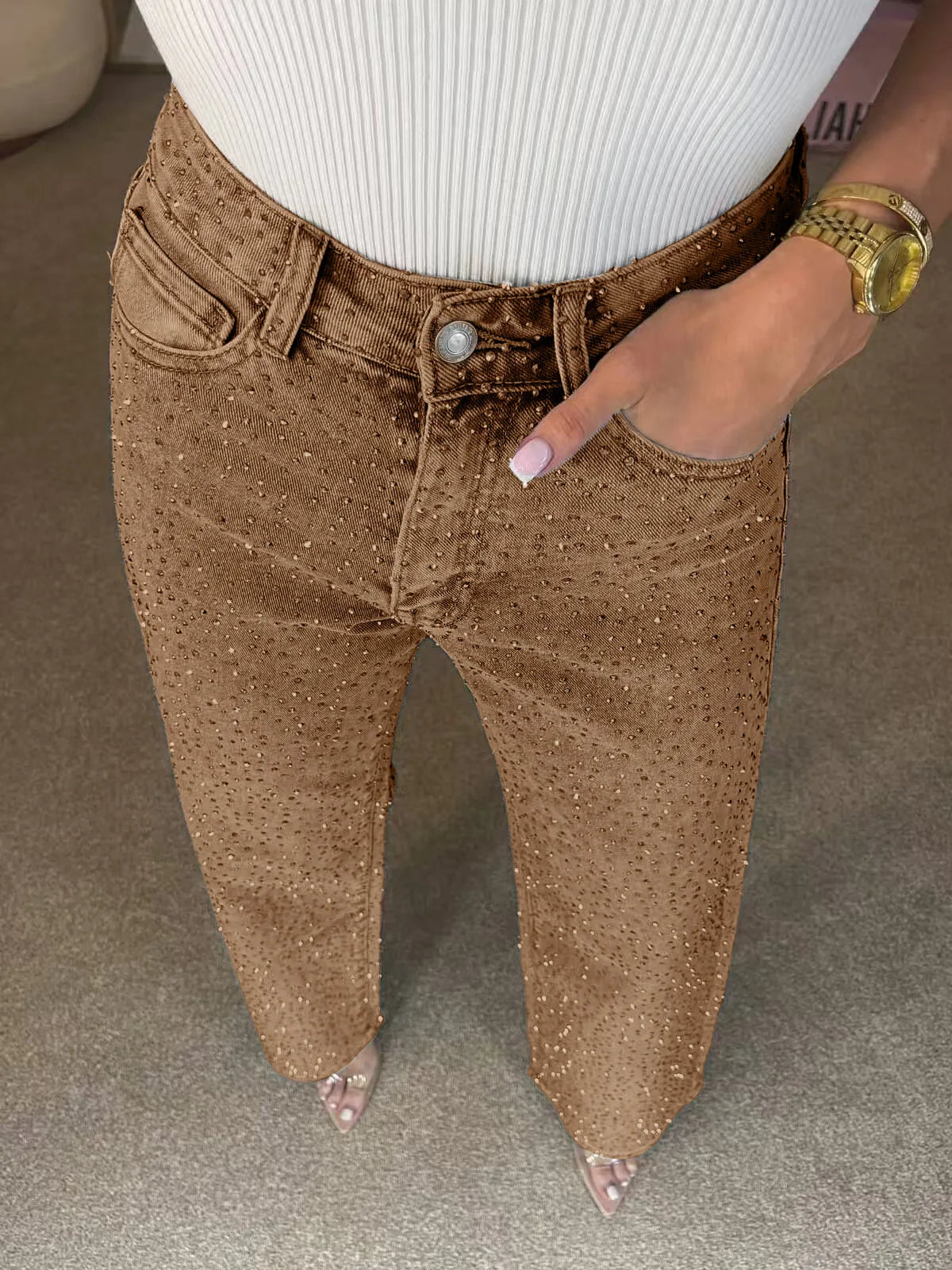 Lisa - Vaqueros de denim con pedrería para mujer
