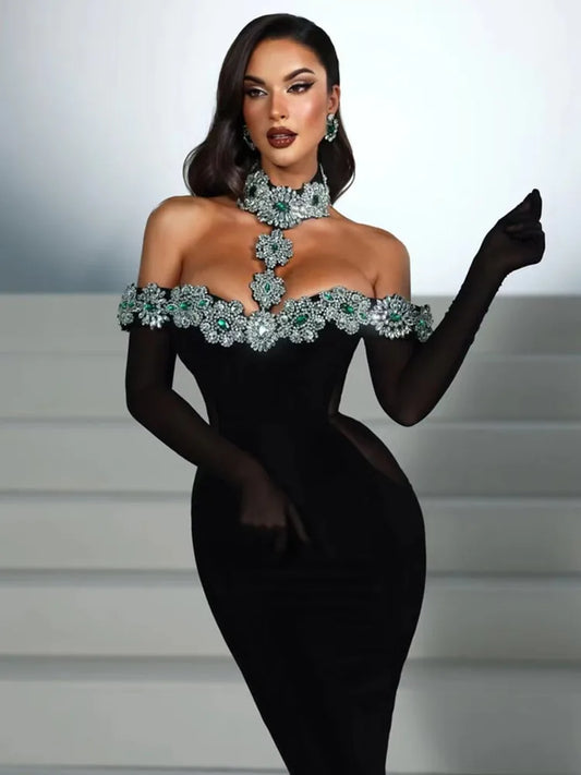 Kardashian - Vestido largo negro crystal