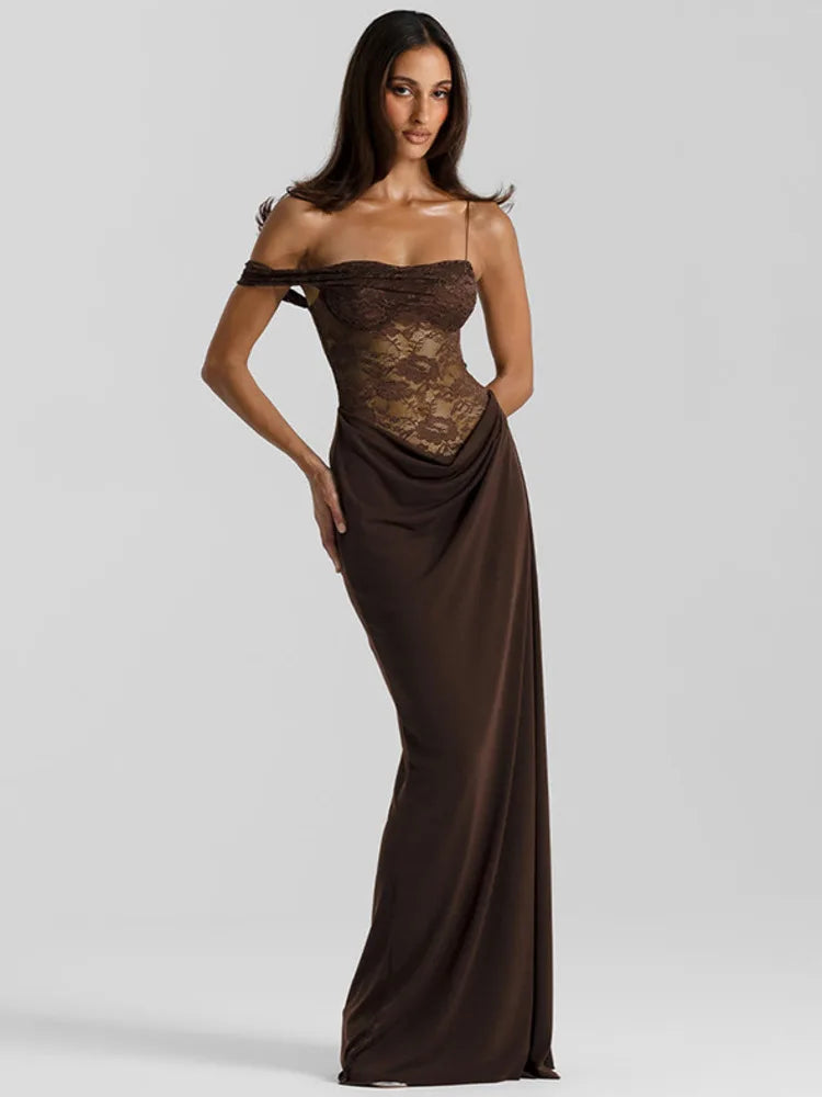 Isabella - Vestido largo de encaje con un solo hombro