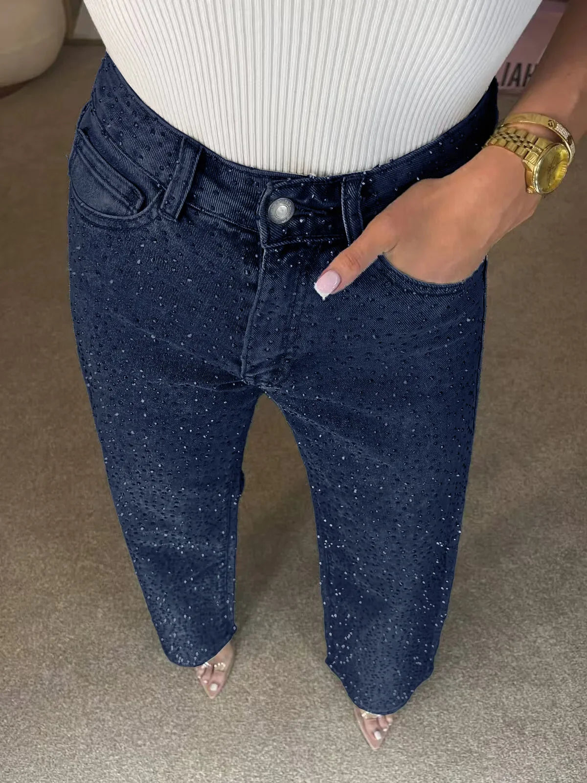 Lisa - Vaqueros de denim con pedrería para mujer