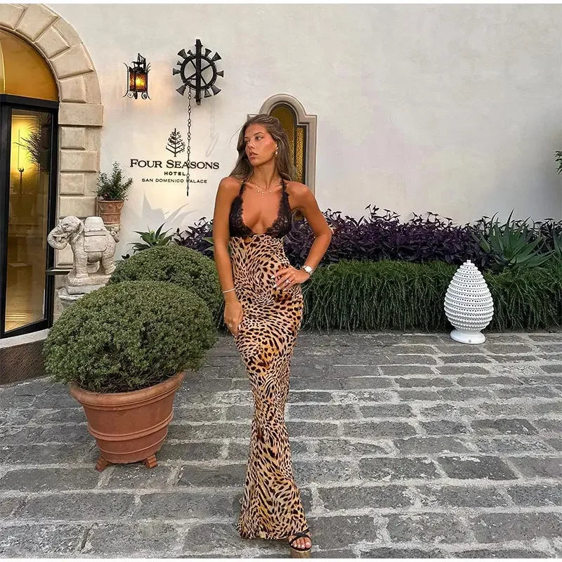Yamila - Vestido largo con estampado de leopardo