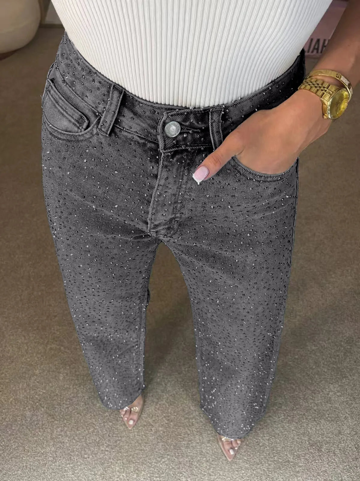 Lisa - Vaqueros de denim con pedrería para mujer